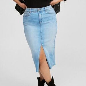 Torrid Midi Denim Front Slit Skirt Light Blue